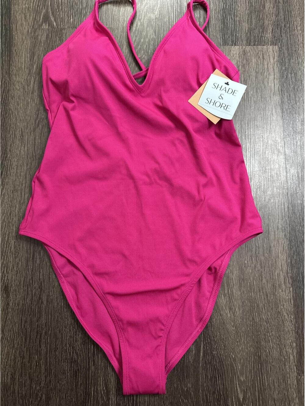 Shade & Shore Hot Pink Crisscross Back One-Piece Swimsuit Size M 8-10